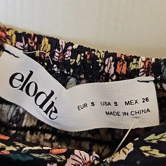 Elodie Floral Black Yellow Pink Elasticized Off Shoulder Rucshed Side Tie Top S - Picture 4 of 13